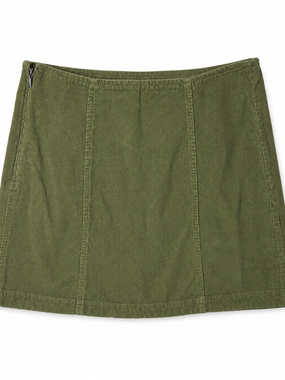 Hollister Olive Green Corduroy Mini Skirt XS Snap Button A-Line 100% Cotton